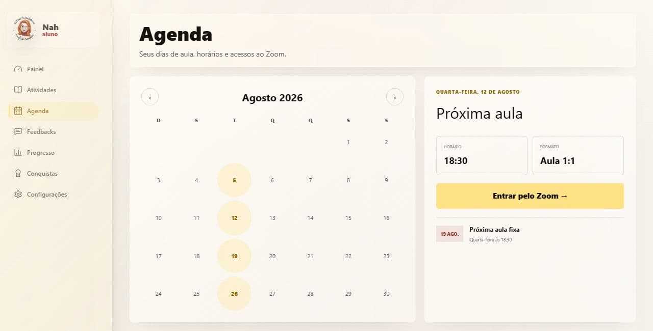 Prévia da área de Agenda com dados fictícios